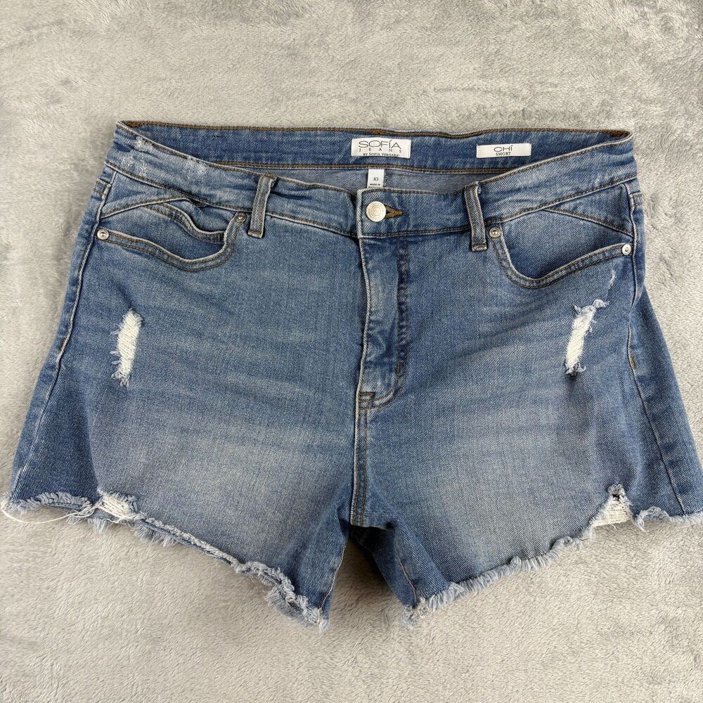 Sofia Jeans by Sofia Vergara CHi Shorts Size 10 Medium Wash High Rise Distressed